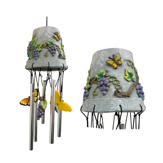 FLOWER POT WIND CHIME - 12 INCH - GRAPEVINES BUTTERFLIES