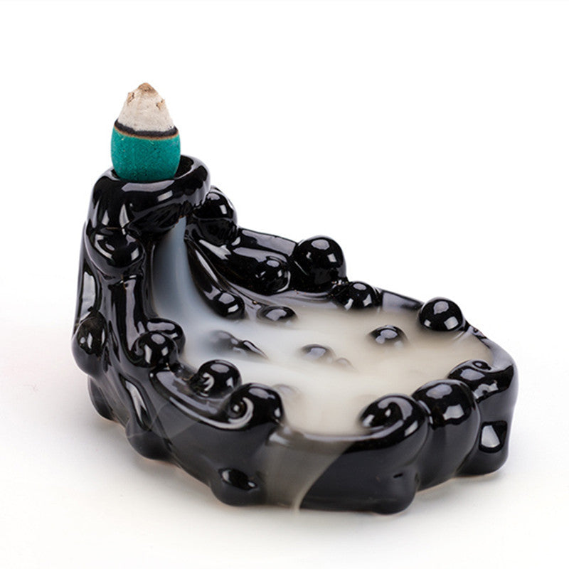 Porcelain Backflow Incense Holder - Black - 10x7x5cm - China -NEW922
