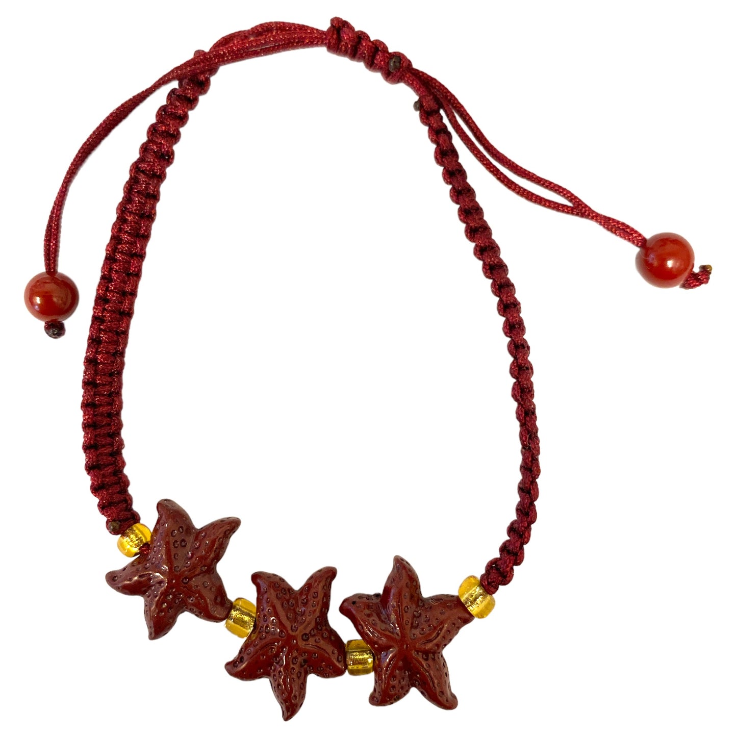 Tibetan Cinnabar 3 Starfish with 2 Tassels Braided Bracelet Mala - Approx 7.5 Inch - China - NEW123
