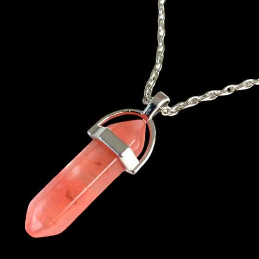 Cherry Quartz Double Terminated Pendulum Stone Pendant 13x35mm with 18 Inch Chain 2 lnch Extender Chain - China - NEW922