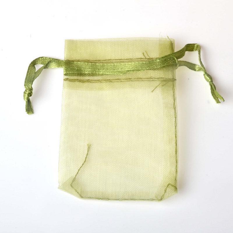 PK/100 Apple Green 2.75 x 3.5 inch ORGANZA POUCH BAG - RECTANGLE with Draw String - 7x9cm - NEW222