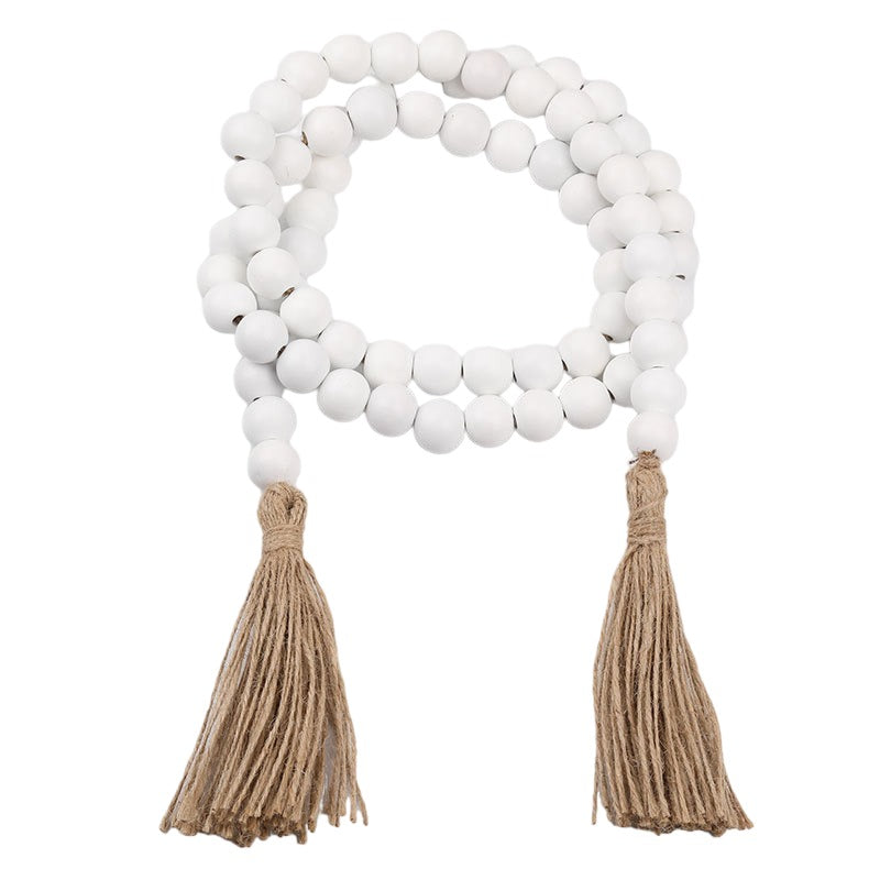 Beads with Tassels Hanger - 5FT LONG 20mm beads - WHITE - NEW523