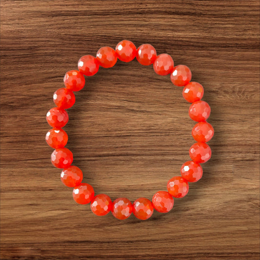 7 inch 8mm Carnelian Bracelet Round Faceted Beads - NEW324