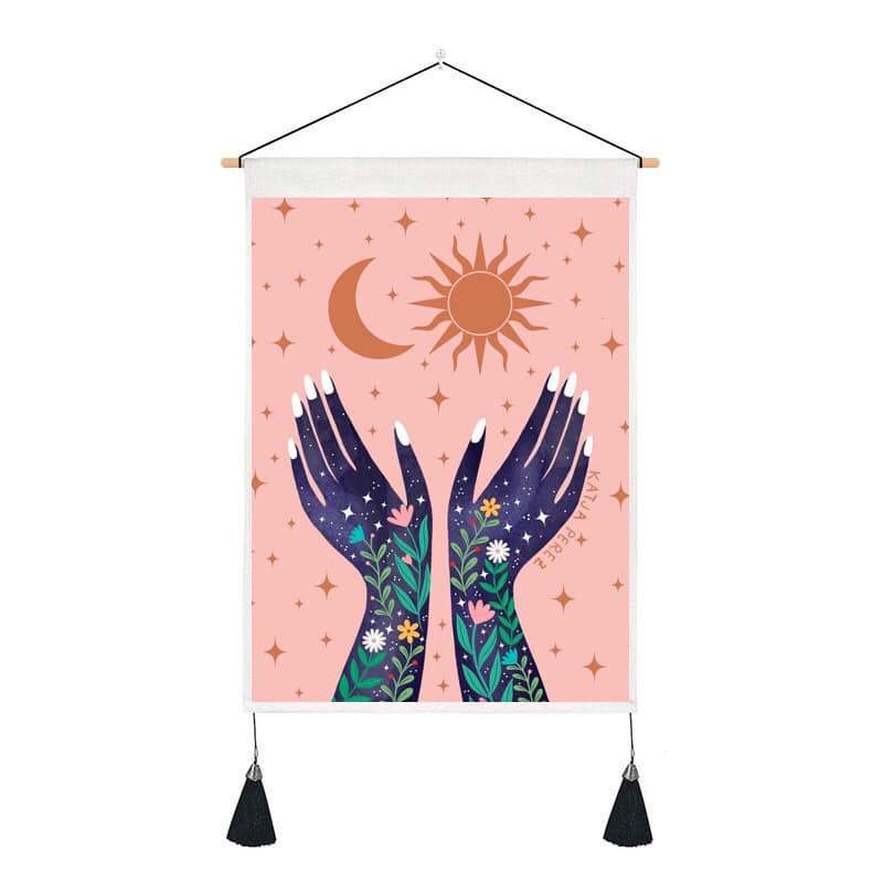Sun Moon Hands Tapestry Wall Hanger - 13.75 wide x 19.5 inch long - 35×50cm - China - NEW922