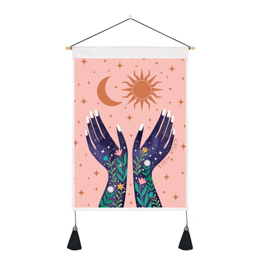 Sun Moon Hands Tapestry Wall Hanger - 13.75 wide x 19.5 inch long - 35×50cm - China - NEW922