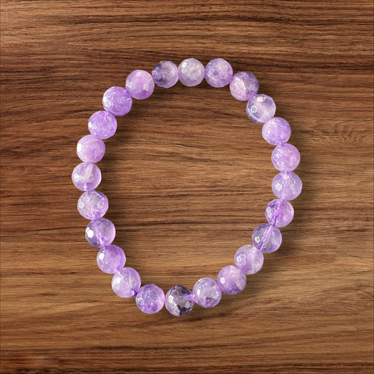 7 inch 8mm Amethyst Bracelet Round Faceted Beads - NEW324