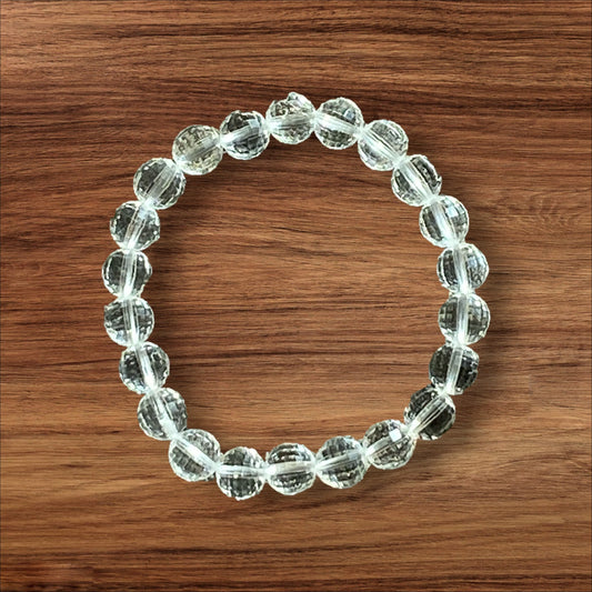 7 inch 8mm Clear Quartz Bracelet Round Faceted Beads - NEW324