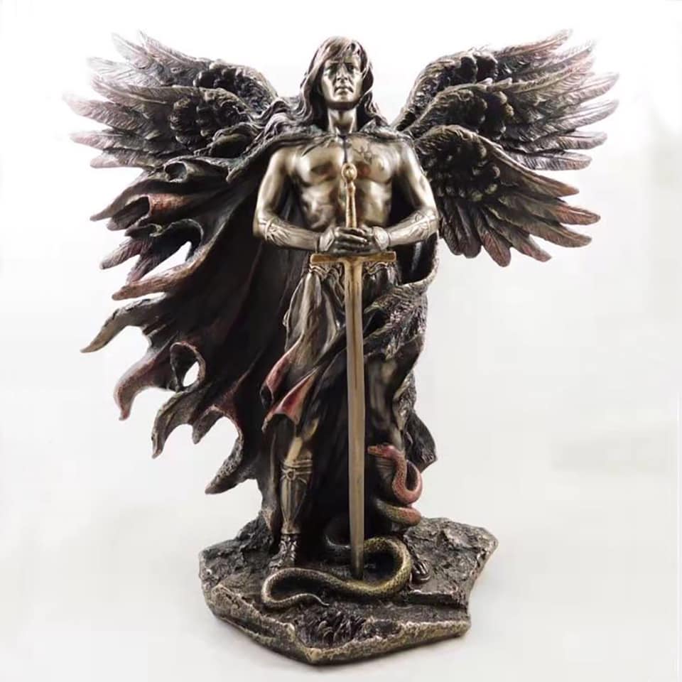 Male Angel with Sword - Golden Blackened - 5.5 inch - Resin - China - New1122