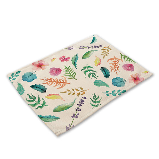 Cotton Place Mat - Leaves & Flowers - Rectangle - Size 42x32cm - NEW322