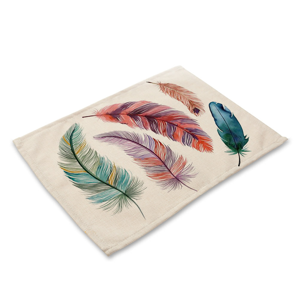 Cotton Place Mat - Fat Feathers on Beige - Rectangle - Size 42x32cm - NEW521