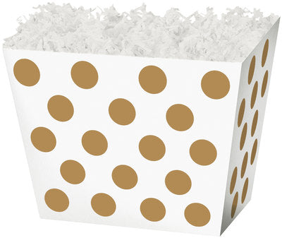 Gold Metallic Dots Angled Basket Box - Small - 6 3/4 x 4 x 5 inches deep (order in 6's)