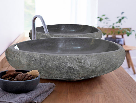 River Stone Wash Basin with Polished Edge and Hole (no hardware)