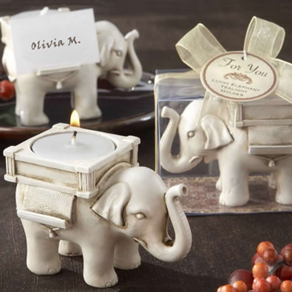 Resin Elephant Candle Holder with Paraffin Candle with place card clip - 8.5x5.5x6cm - NEW1220