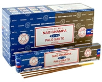 Satya Incense - Palo Santo & Nag Champa - Box Of 12 Packs - Each pack contains 8gms each of both scents - NEW1120