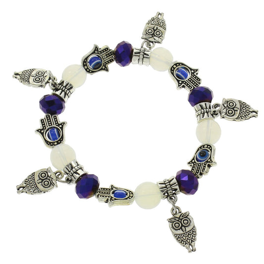 Blue Evil Eye Charm Bracelet - 10mm - Owl - NEW523